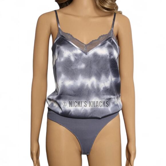 Abercrombie & Fitch Satin Tie Dye Bodysuit Gray White Cami Tank Top Size XS - Picture 5 of 12